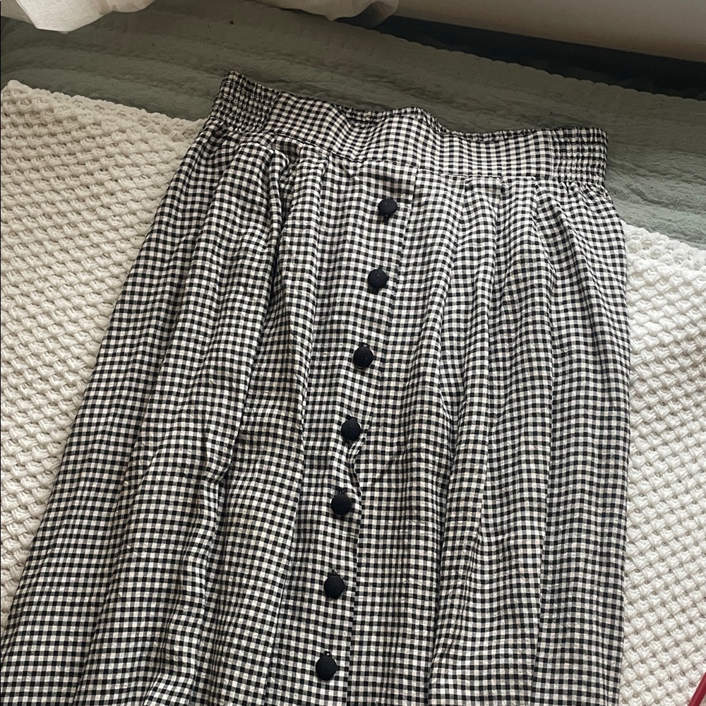 Norton McNaughton Black and White Checkered Midi Skirt